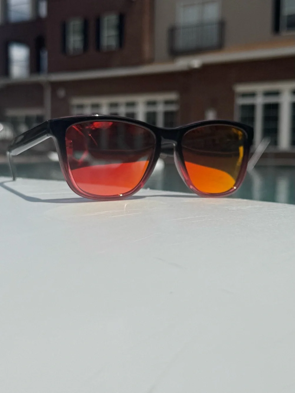 Men's Black Frame Sunglasses with Red-Orange Mirrored Lenses